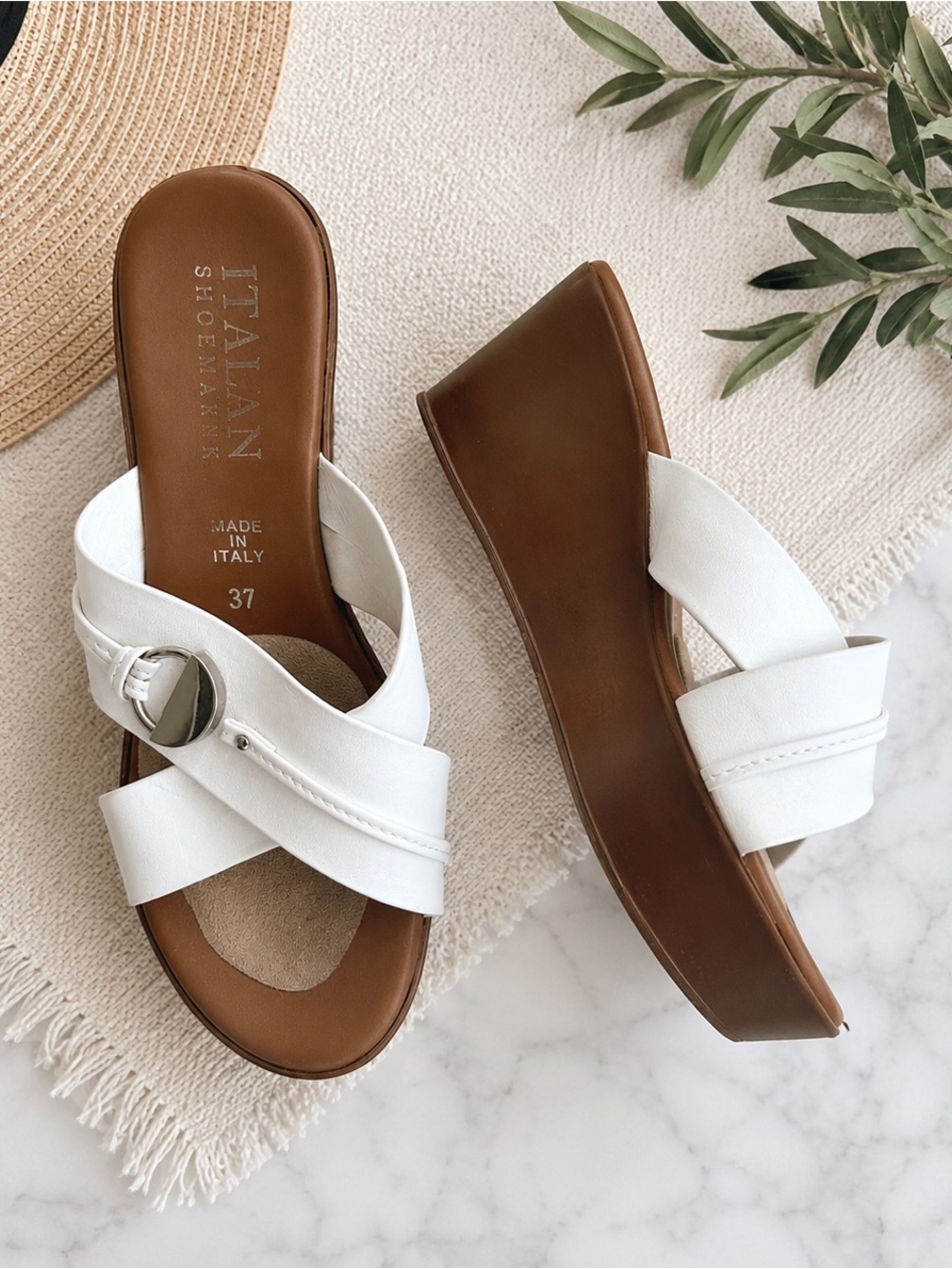 Italian Shoemakers White Platform Wedge Sandals Made in Italy EU 37 Coastal Y2K